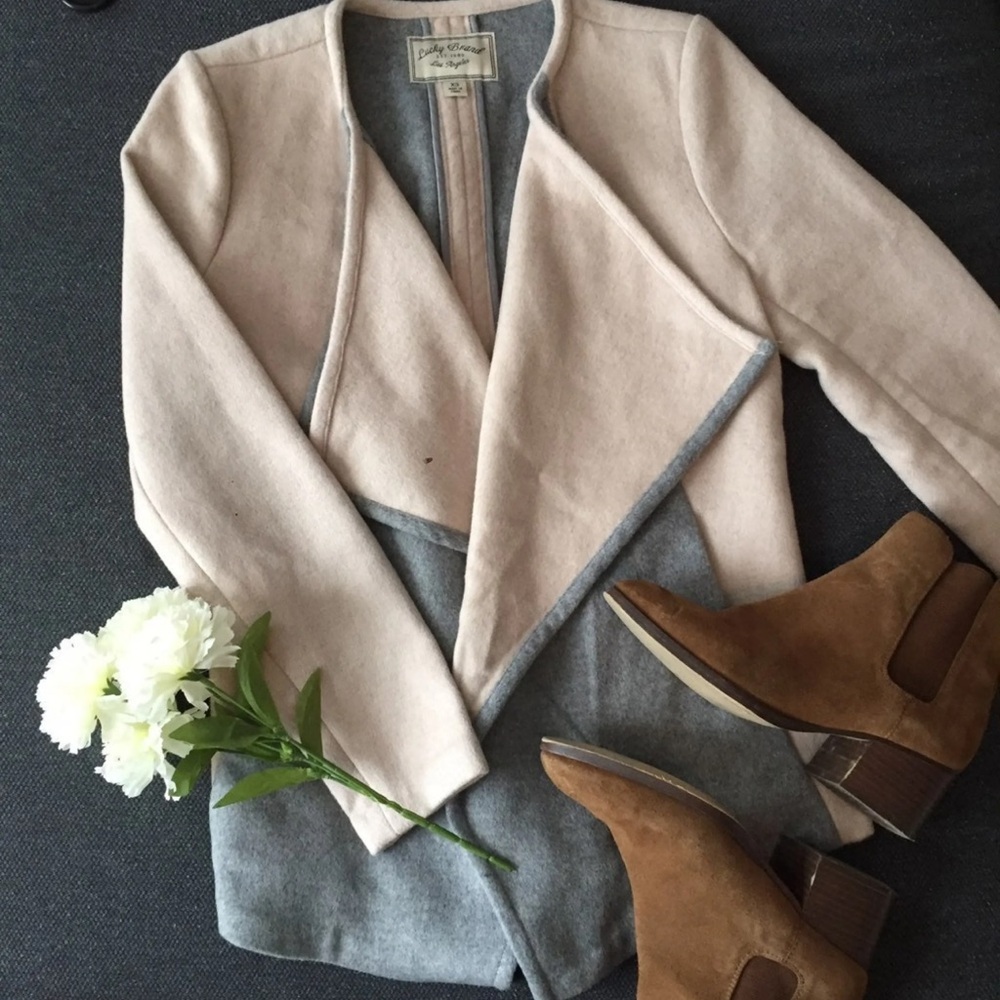 Lucky Brand Beige and Gray Asymmetrical Wool Jacket Women's Size Small - Picture 3 of 12
